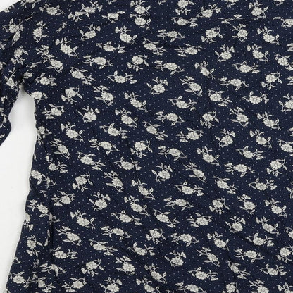 East Womens Blue Floral Viscose Basic Button-Up Size 10 Round Neck