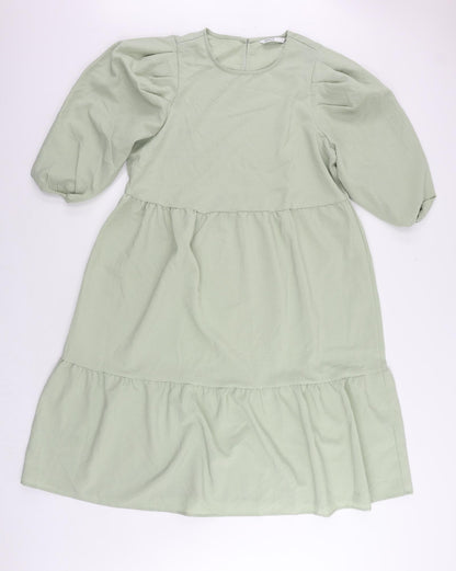 Additional front view of Only women’s green polyester a-line, size L, round neck button - tiered