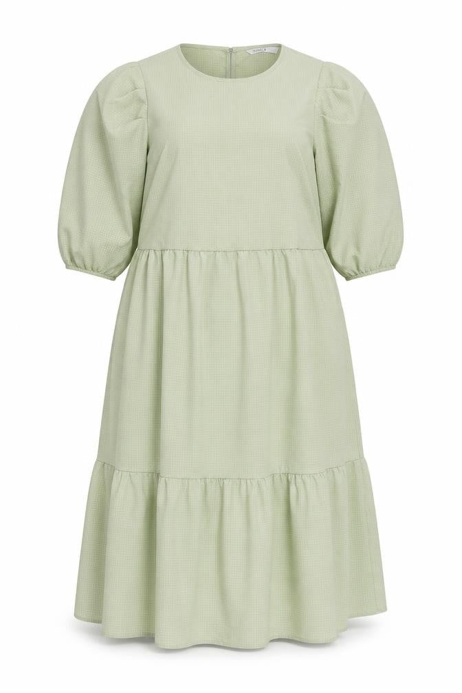 Only Womens Green Polyester A-Line Size L Round Neck Button - Tiered