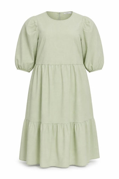 Front view of Only women’s green polyester a-line, size L, round neck button - tiered