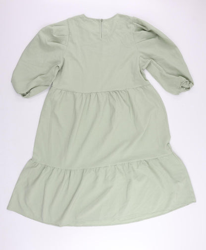 Back view of Only women’s green polyester a-line, size L, round neck button - tiered