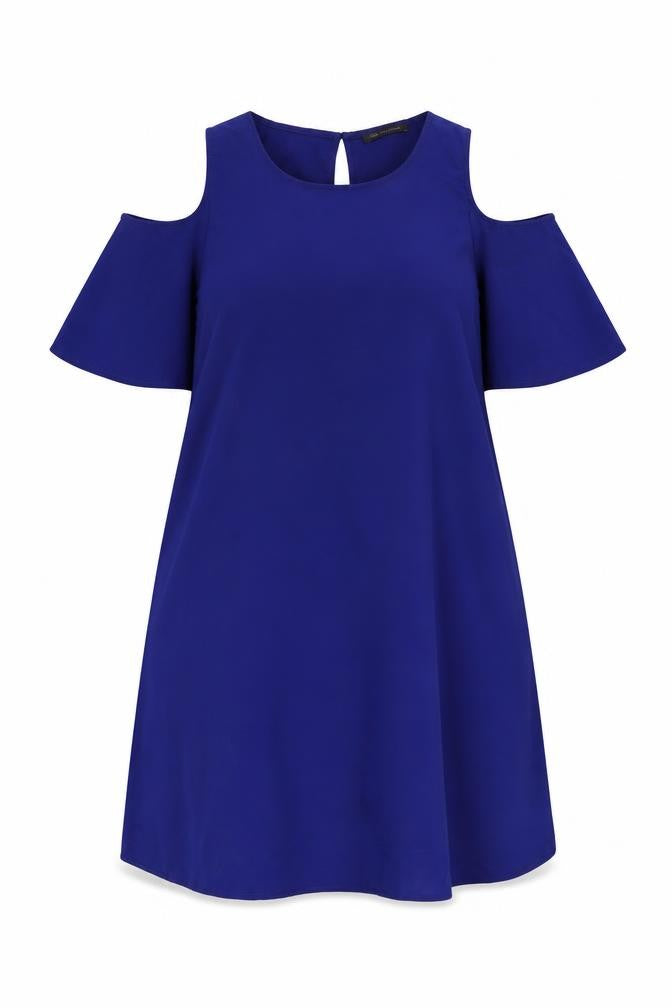 Marks & Spencer Womens Blue Polyester A-Line Size L Boat Neck Button - Cold Shoulder
