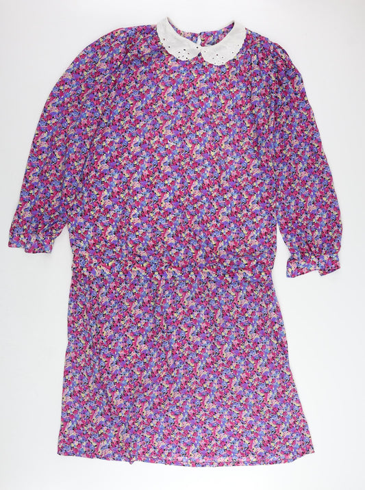 Dan Howard Matrnities Womens Multicoloured Floral Polyester A-Line Size 12 Collared Button - Vintage