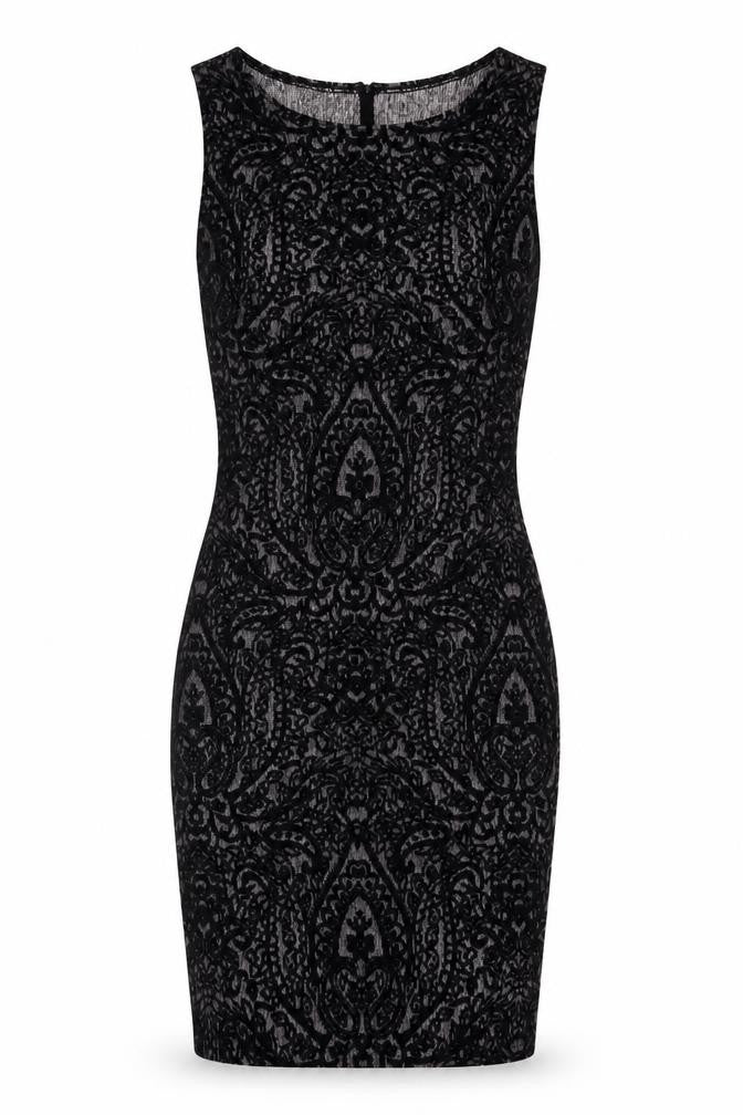 New Look Womens Black Geometric Viscose Bodycon Size 10 Boat Neck Pullover