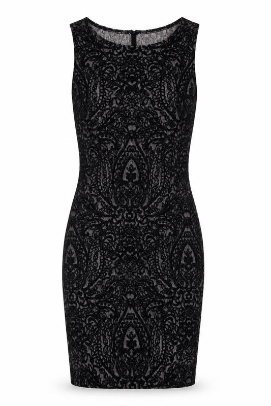 New Look Womens Black Geometric Viscose Bodycon Size 10 Boat Neck Pullover