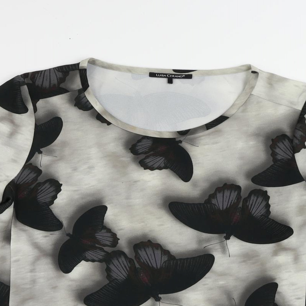 LUISA CERANO Womens Grey Geometric Polyester Basic Blouse Size 14 Boat Neck - Butterfly Pattern