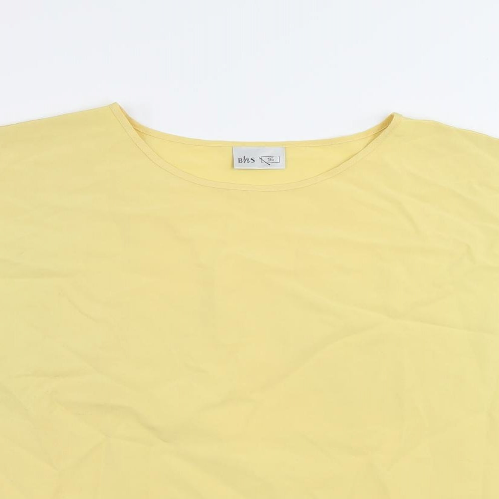 BHS Womens Yellow Polyester Basic Blouse Size 16 Round Neck