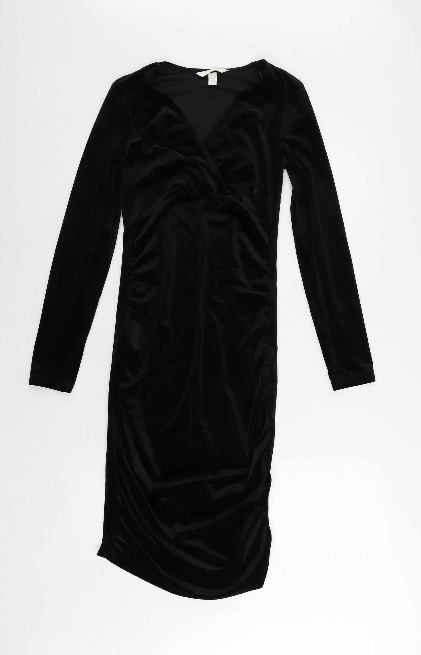 H&M Womens Black Polyester Bodycon Size S V-Neck Pullover