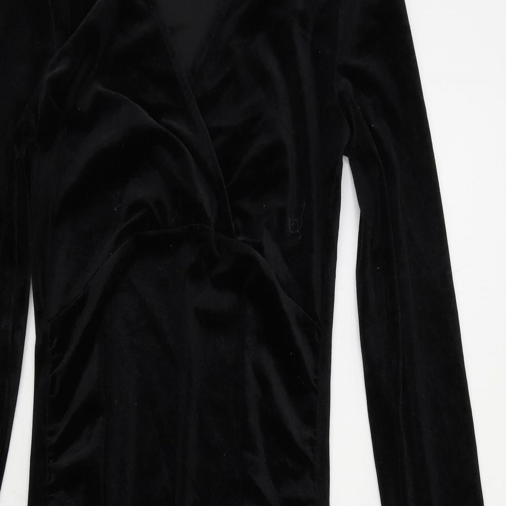 H&M Womens Black Polyester Bodycon Size S V-Neck Pullover