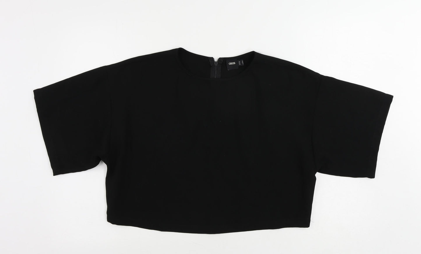 ASOS Womens Black Polyester Cropped Blouse Size 10 Round Neck