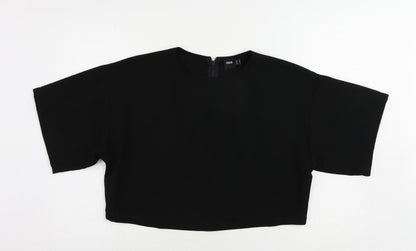 Additional front view of ASOS women’s black polyester cropped blouse, size UK 10, round neck