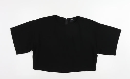 ASOS Womens Black Polyester Cropped Blouse Size 10 Round Neck