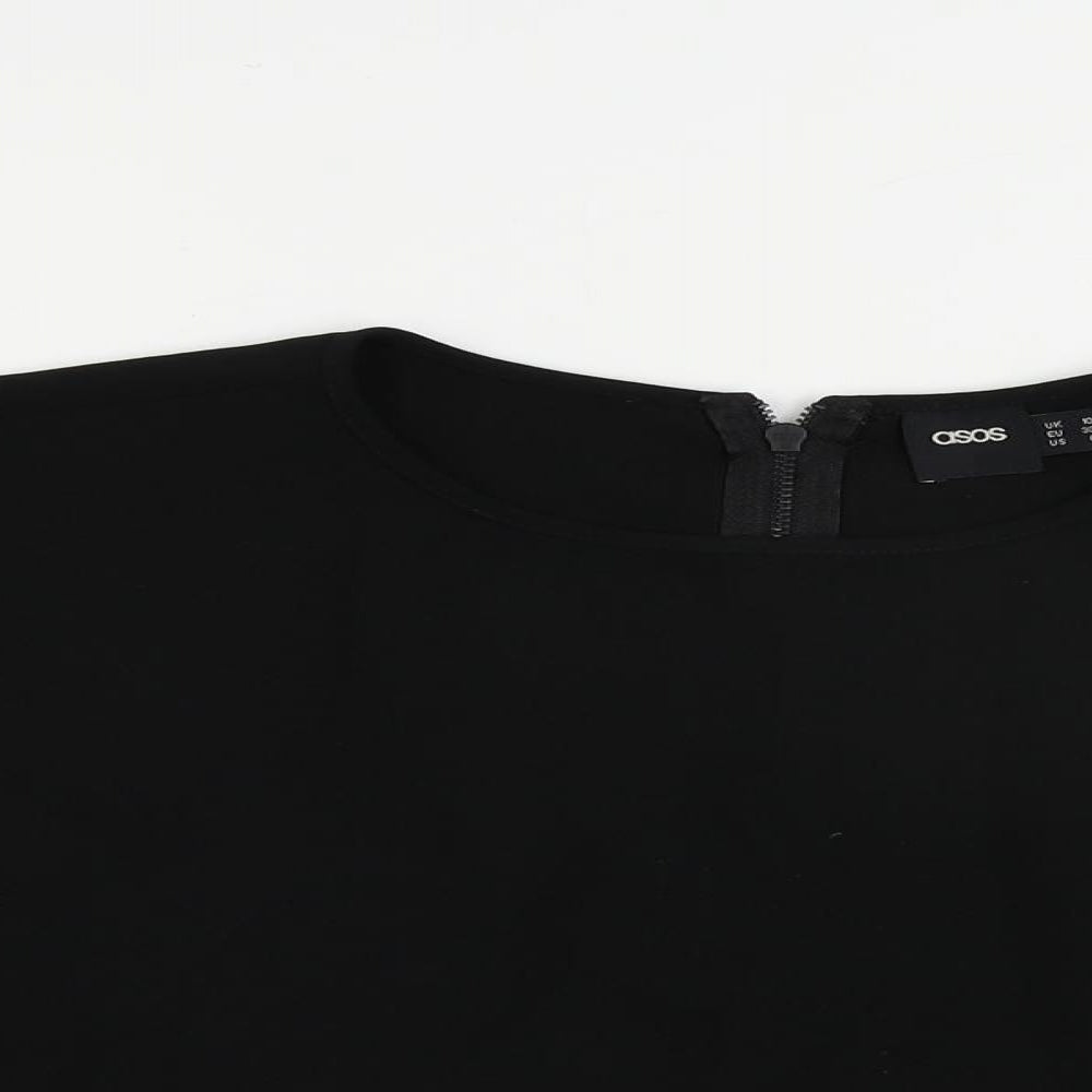 ASOS Womens Black Polyester Cropped Blouse Size 10 Round Neck