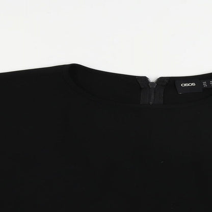 Close-up detail of ASOS women’s black polyester cropped blouse, size UK 10, round neck