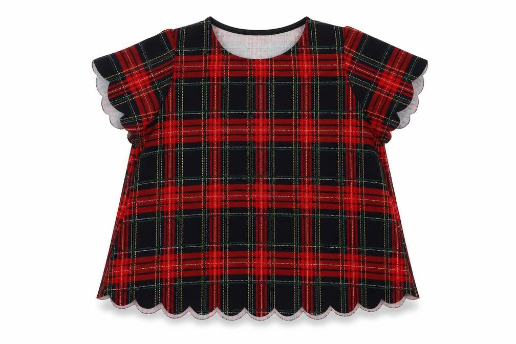 Cameo Rose Womens Red Plaid Polyester Basic Blouse Size 8 Round Neck - Scalloped