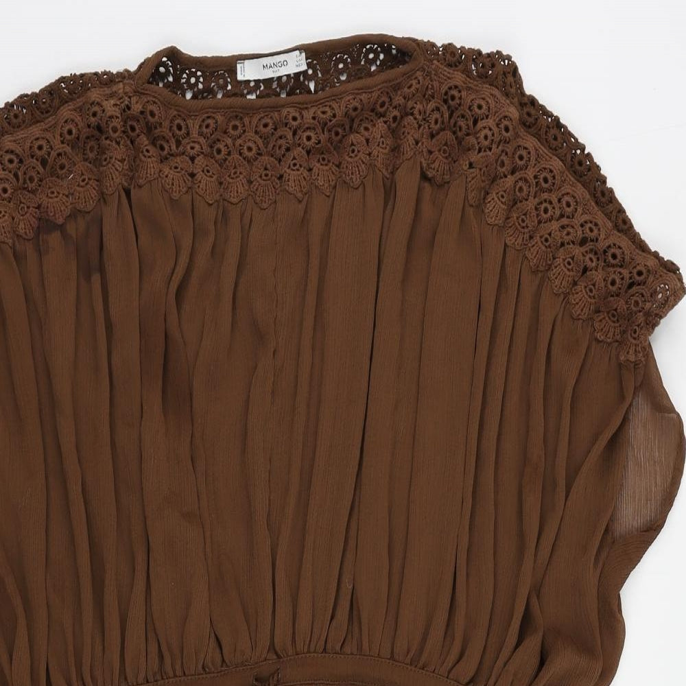 Mango Womens Brown Polyester Mini Size S Round Neck Drawstring - Adjustable Waist