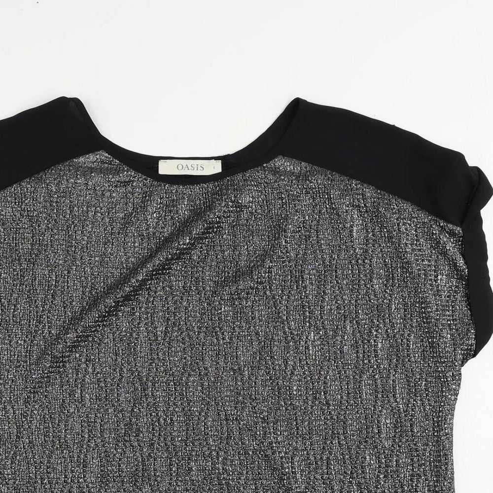 Oasis Womens Silver Polyester Basic Blouse Size S Round Neck - Metallic