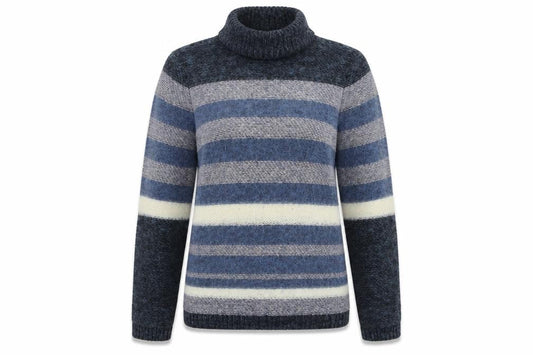 Tory Burch Womens Blue Roll Neck Striped Polyamide Pullover Jumper Size XS