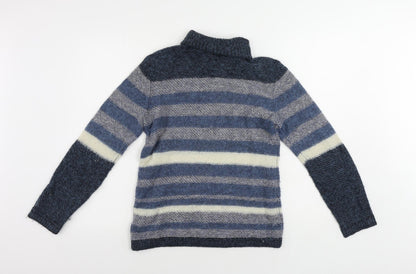 Tory Burch Womens Blue Roll Neck Striped Polyamide Pullover Jumper Size XS