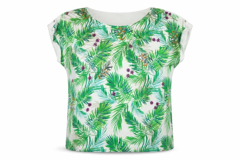 M&Co Womens White Floral Polyester Basic Blouse Size 14 Boat Neck
