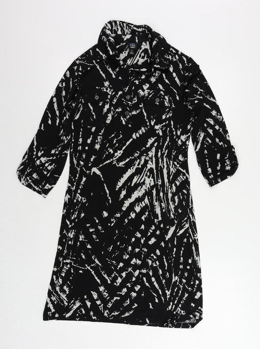 Saint Tropez Womens Black Geometric Polyester Shirt Dress Size 6 Collared Button