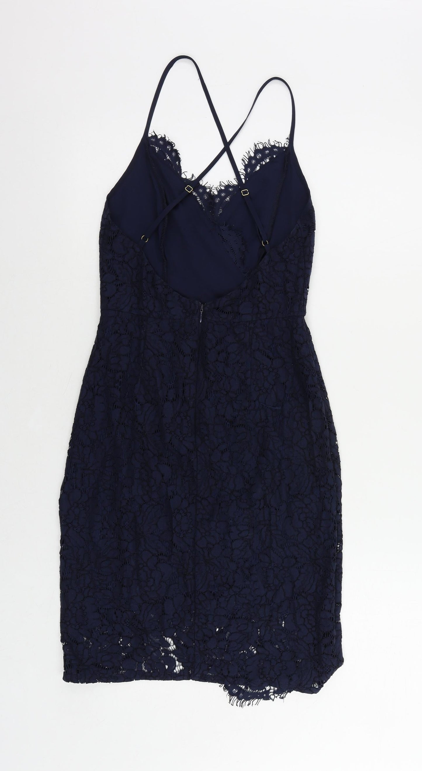Lulus Womens Blue Cotton Bodycon Size S V-Neck Zip