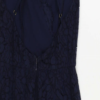 Lulus Womens Blue Cotton Bodycon Size S V-Neck Zip