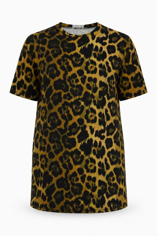 ASOS Womens Black Animal Print Polyester T-Shirt Dress Size 8 Round Neck Pullover - Leopard Print