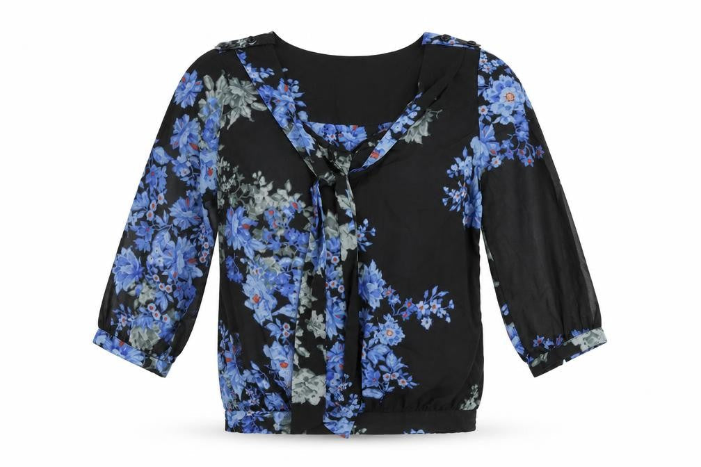 Therapy Womens Black Floral Polyester Basic Blouse Size 10 V-Neck
