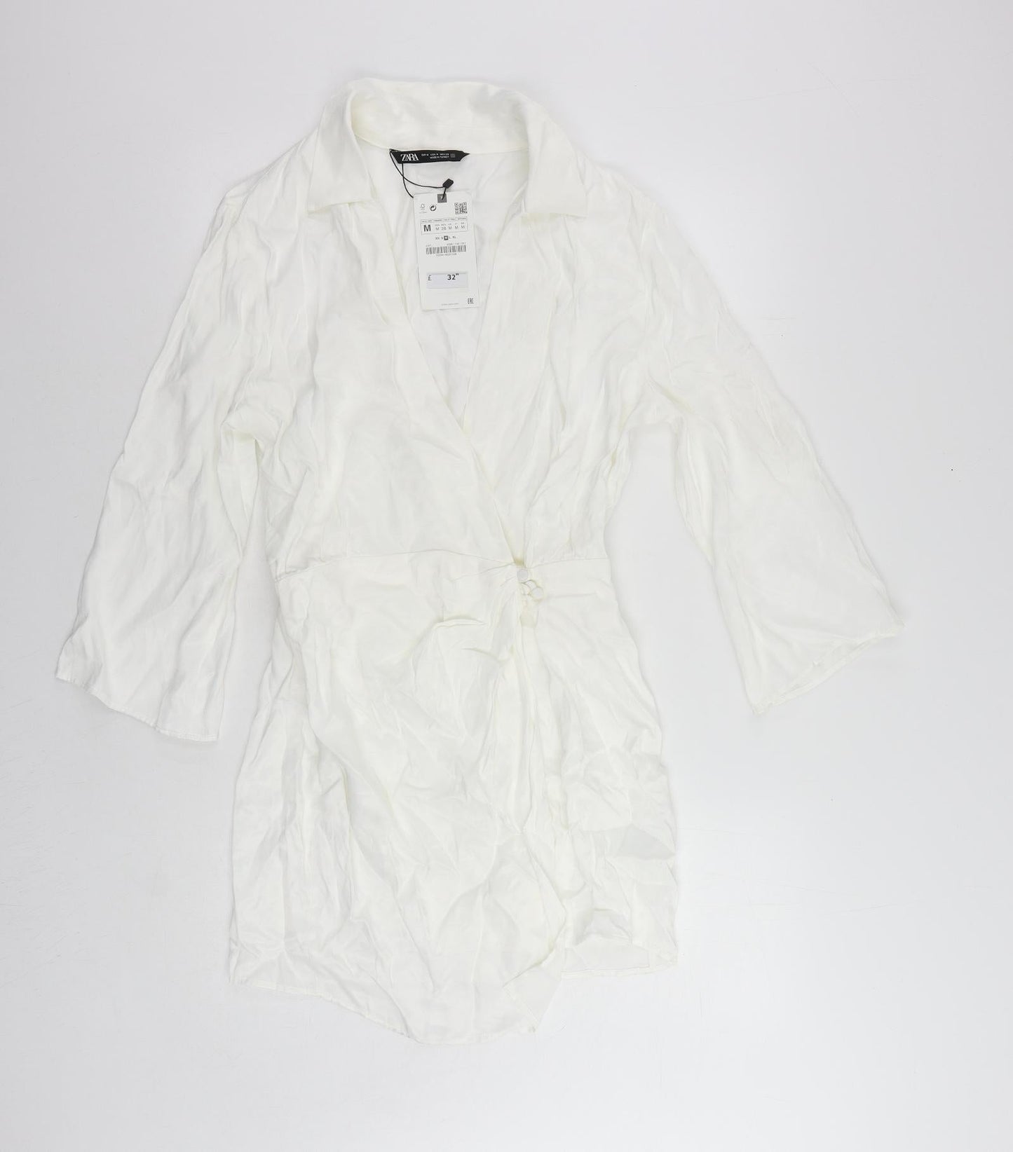 Zara Womens White Viscose Mini Size M Collared Button
