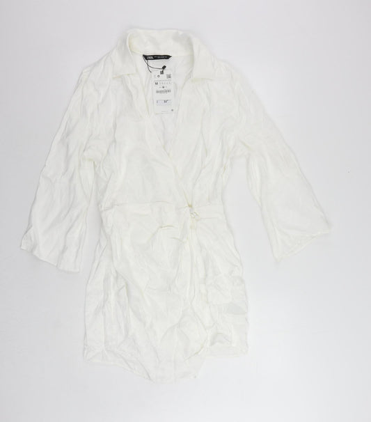 Zara Womens White Viscose Mini Size M Collared Button