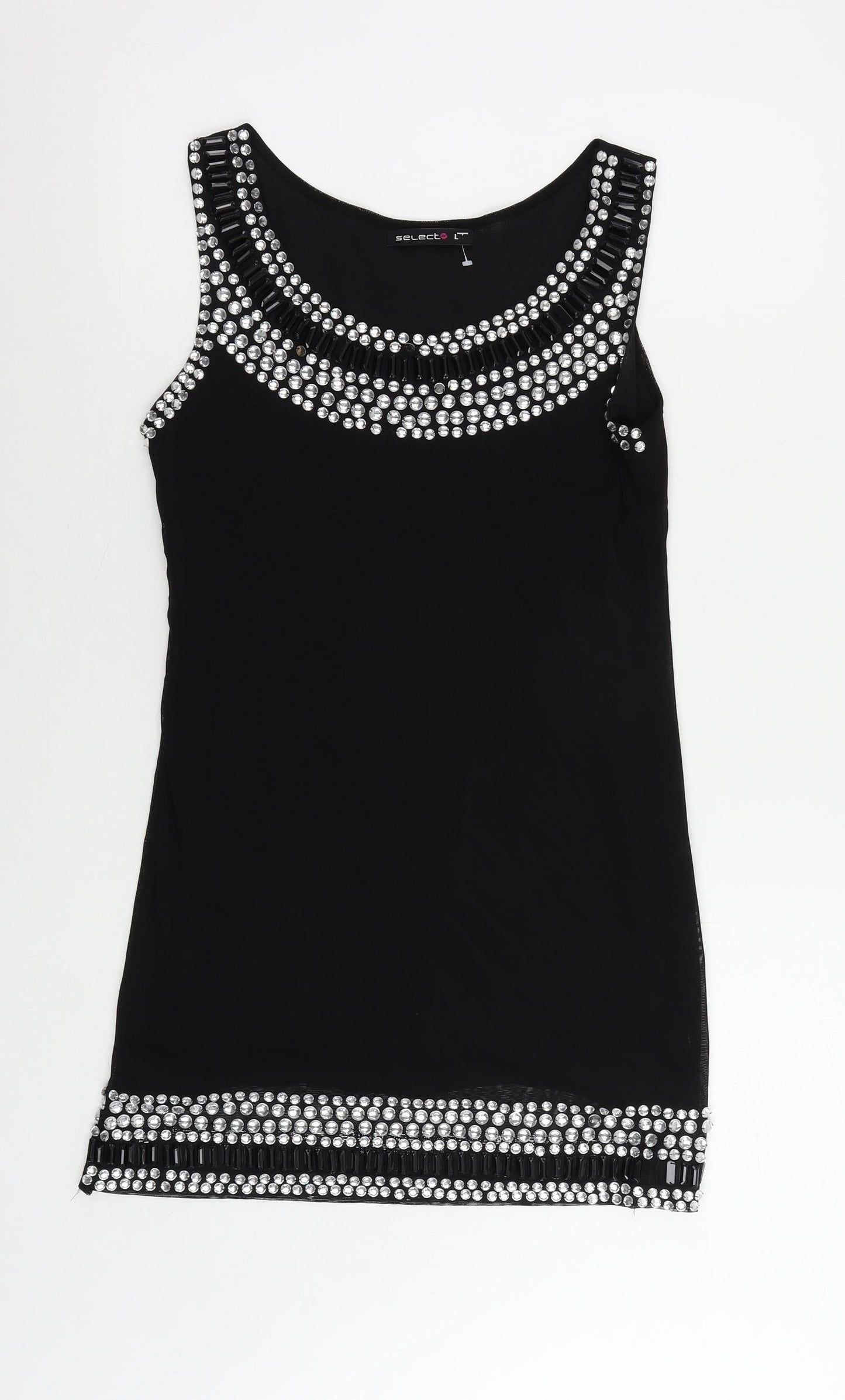 Select Womens Black Polyester Shift Size L Boat Neck Pullover - Embellished