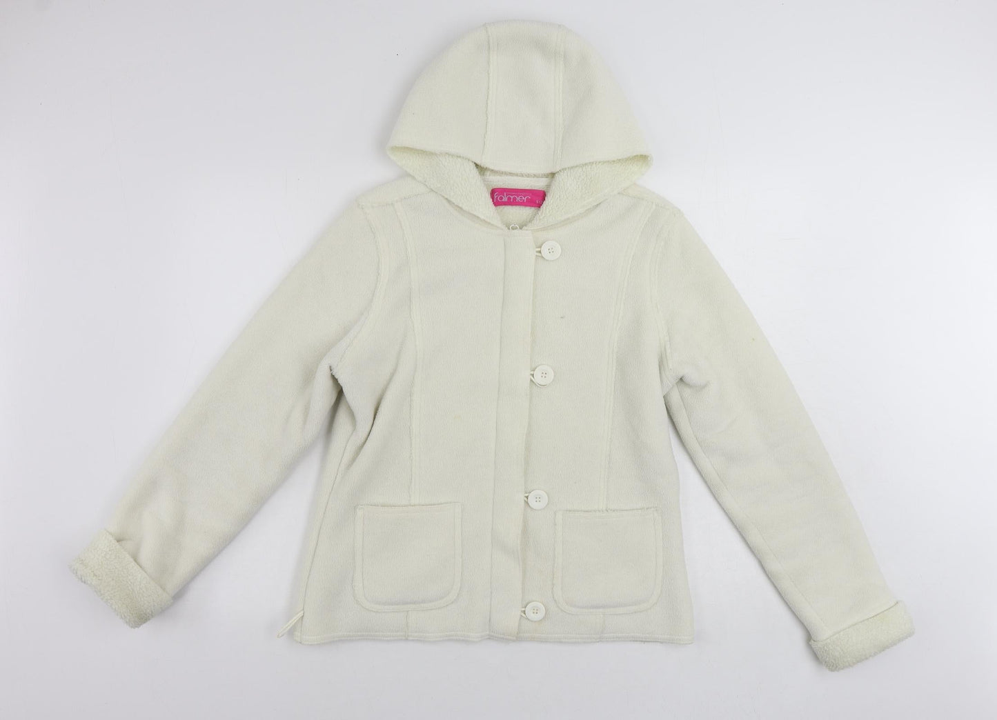 Falmer Womens White Jacket Size 12 Button - Hooded