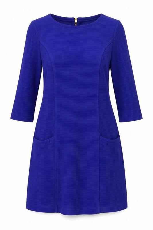 Monsoon Womens Blue Cotton A-Line Size 14 Boat Neck Zip - Pockets