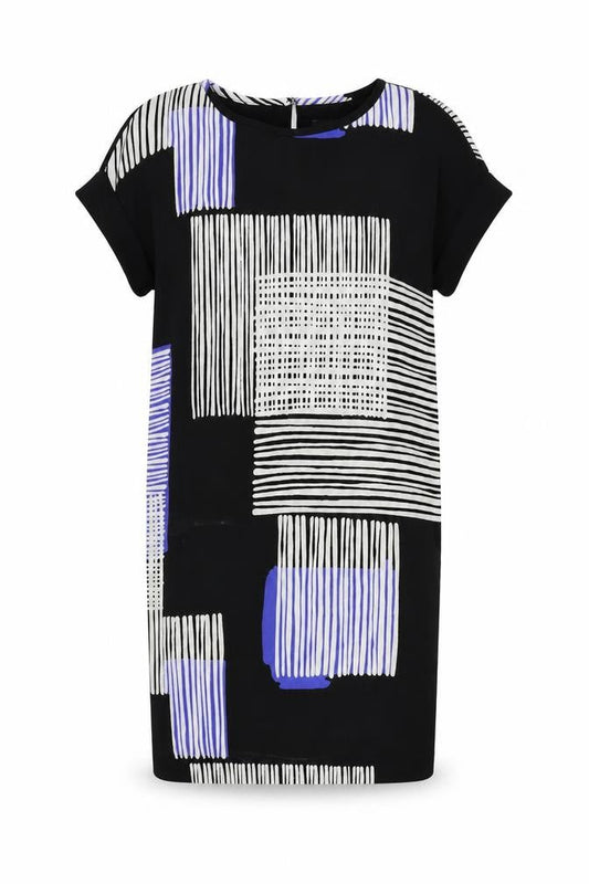 NEXT Womens Black Geometric Polyester Shift Size 6 Round Neck Button - Lined
