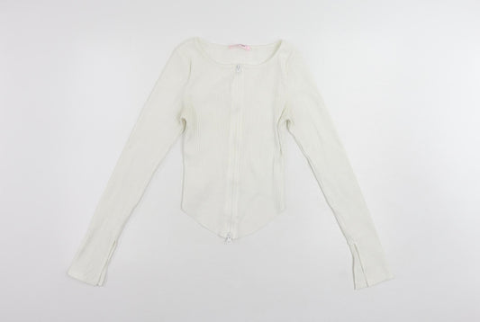 Katch Me Womens White Polyester Basic Blouse Size 8 Round Neck - Ribbed