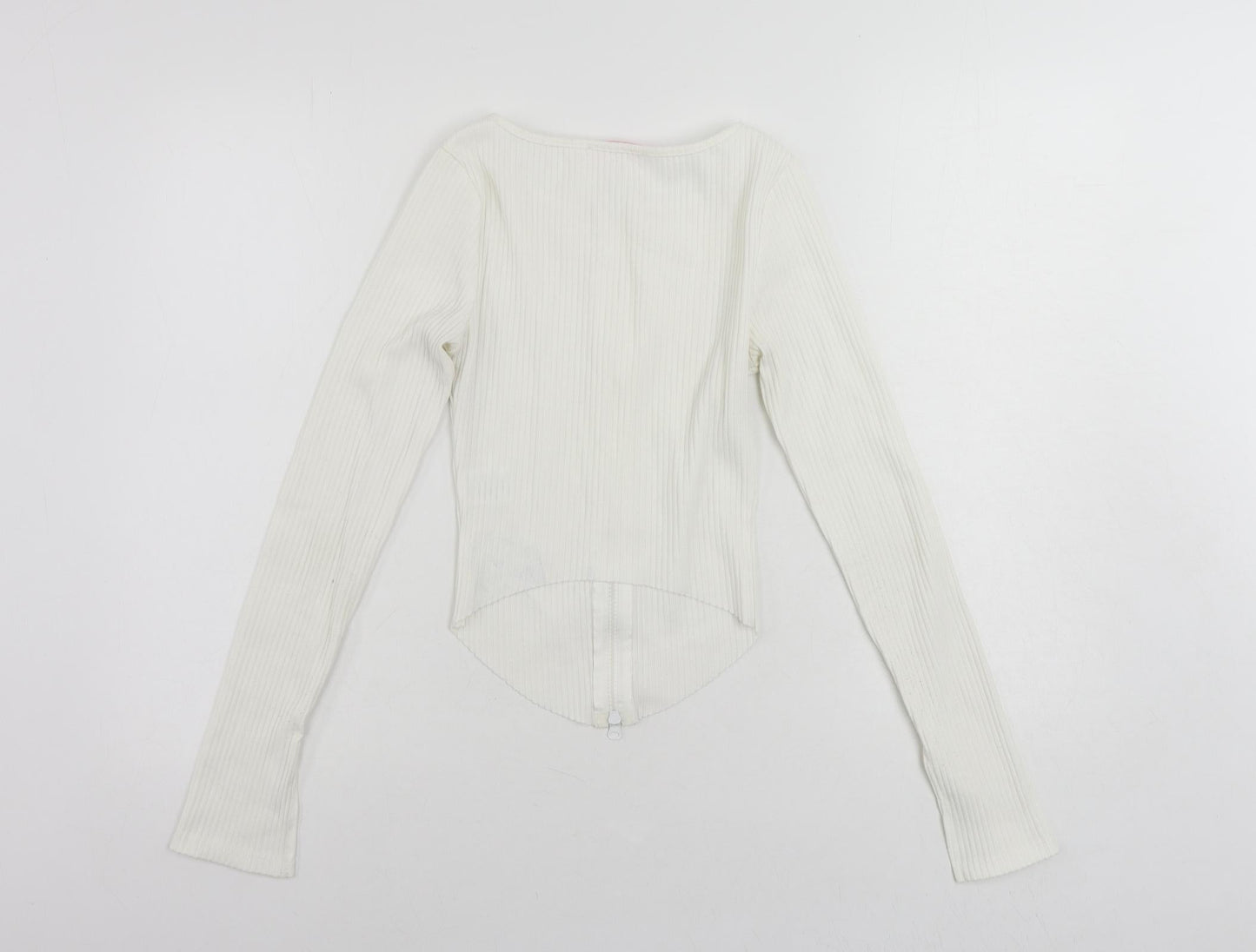 Katch Me Womens White Polyester Basic Blouse Size 8 Round Neck - Ribbed