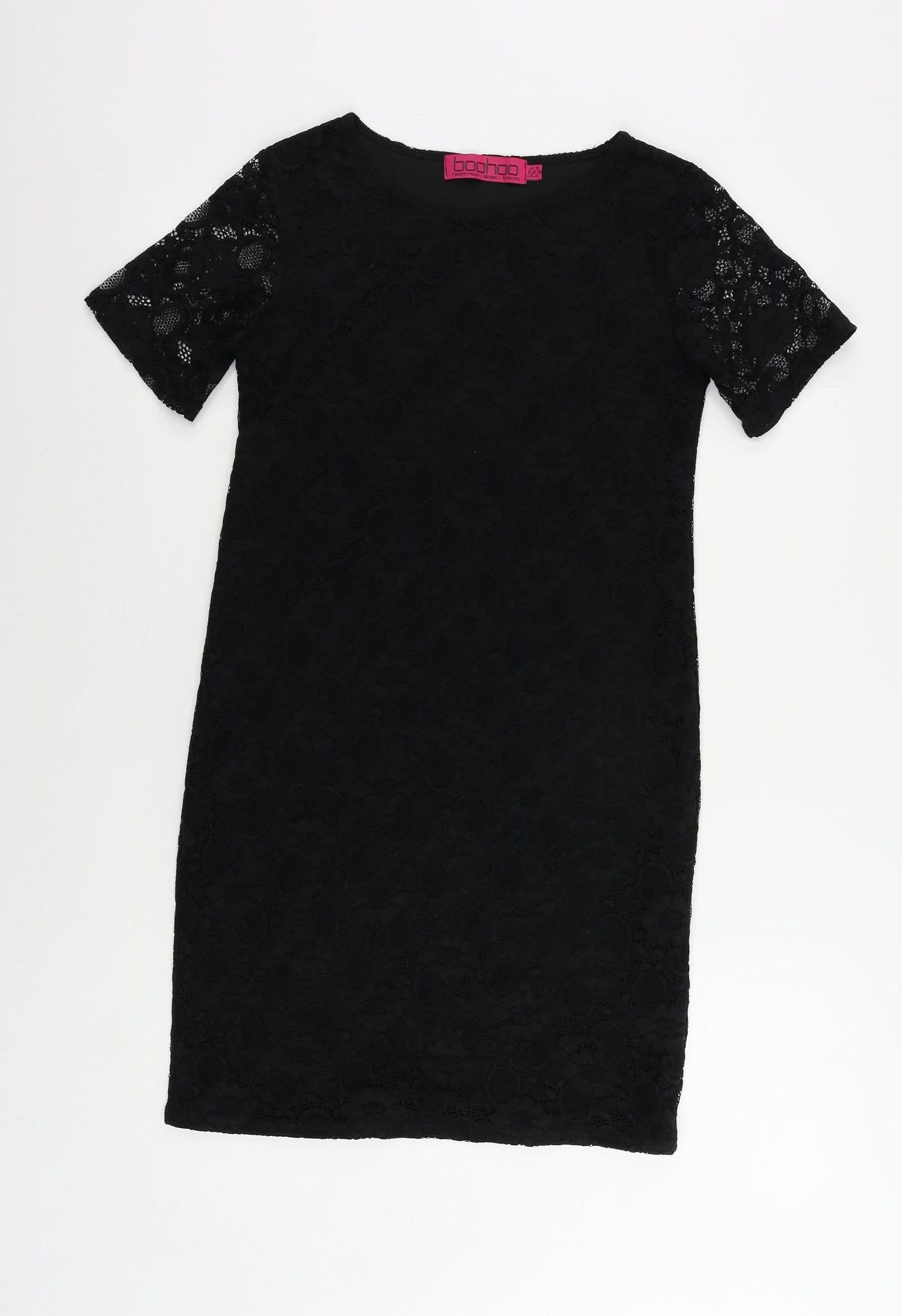 Boohoo Womens Black Polyester Mini Size 8 Boat Neck Pullover