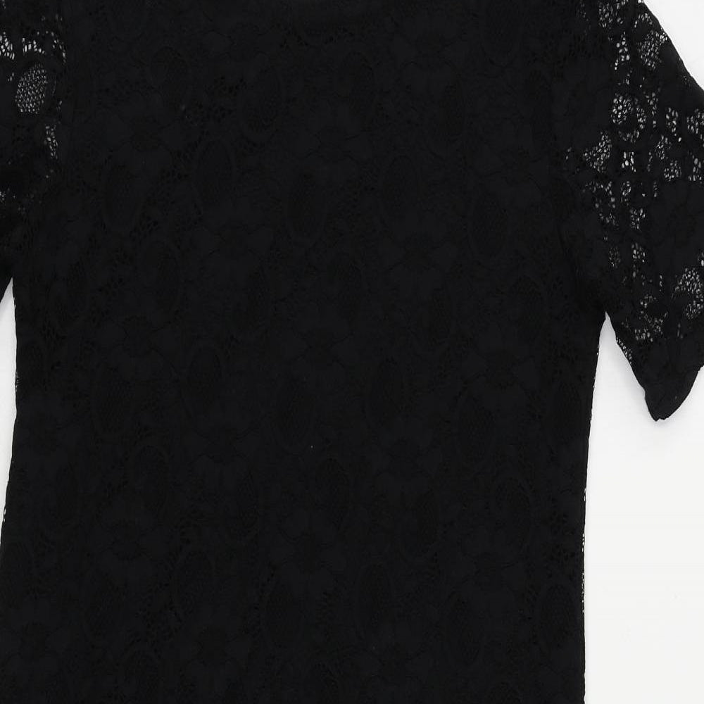 Boohoo Womens Black Polyester Mini Size 8 Boat Neck Pullover