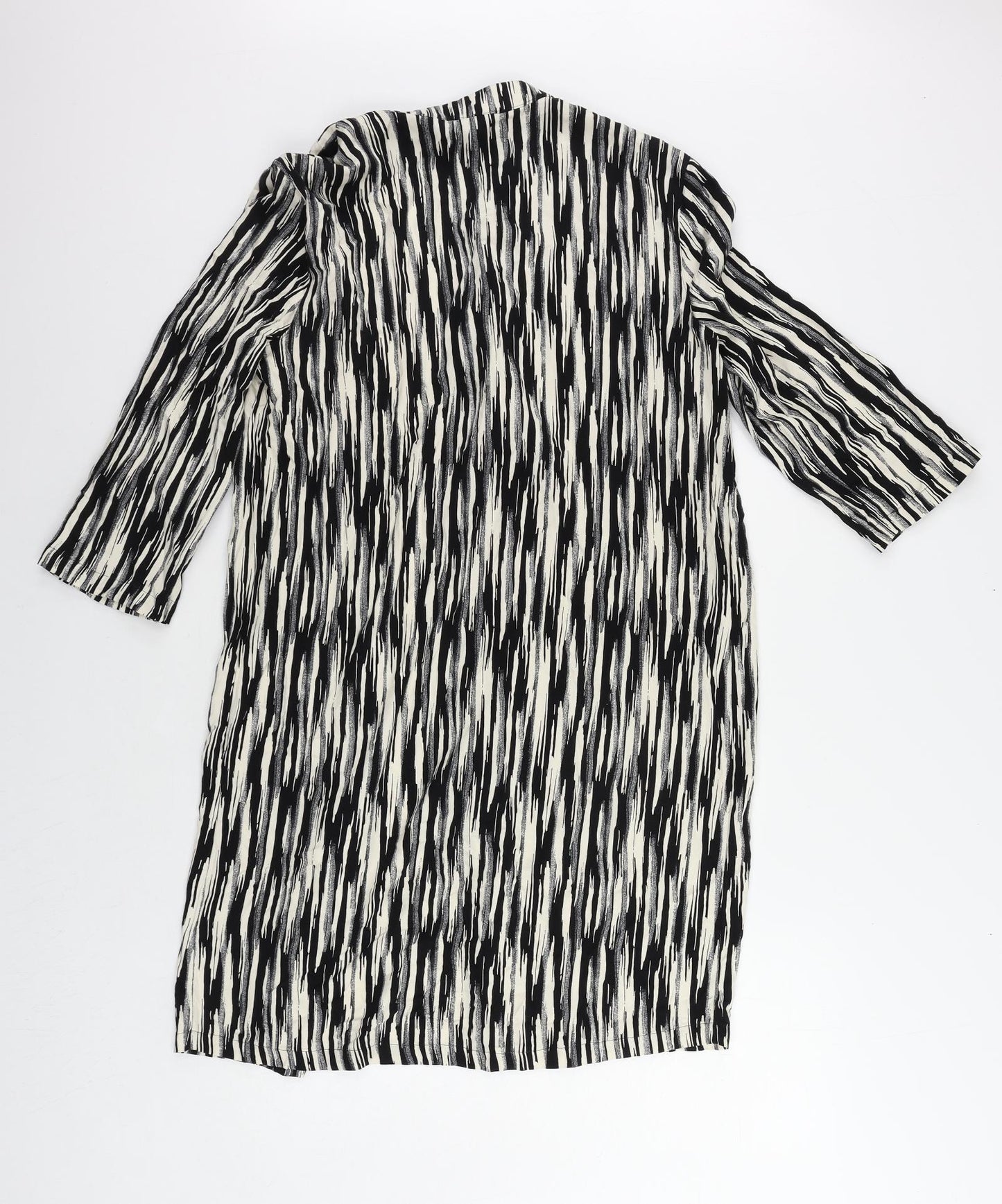 Marks and Spencer Womens Black Geometric Viscose Kimono Blouse Size 8 V-Neck - Open