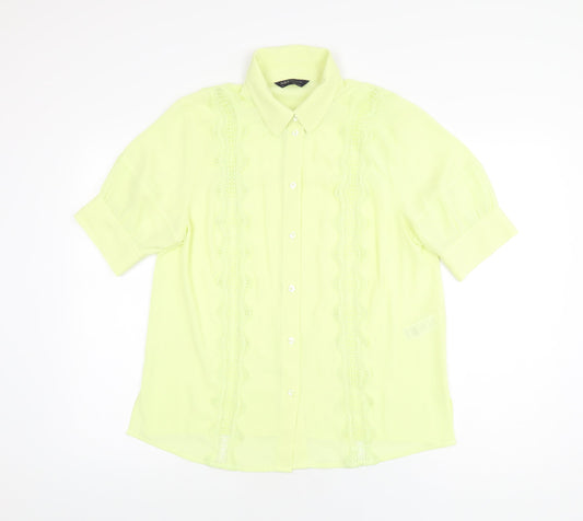 Marks and Spencer Womens Yellow Polyester Basic Button-Up Size 12 Collared