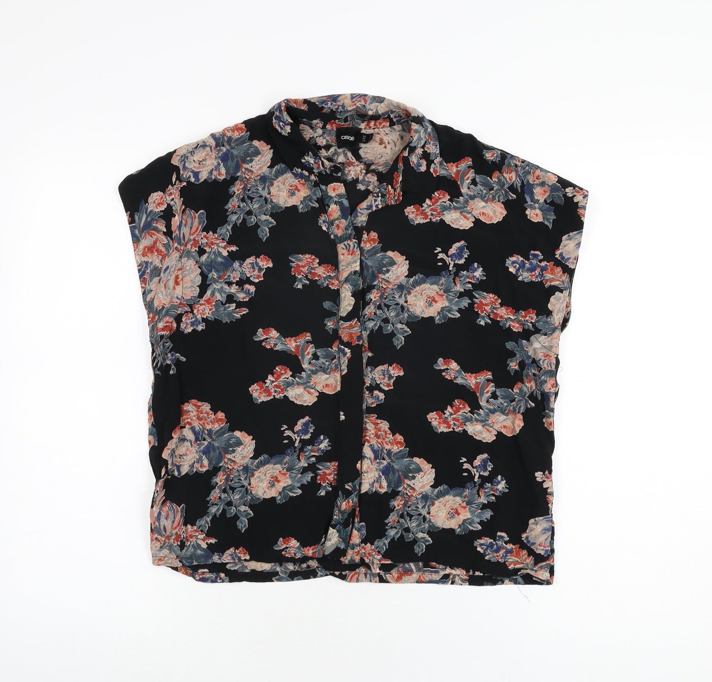 ASOS Womens Black Floral Viscose Basic Button-Up Size 6 Collared