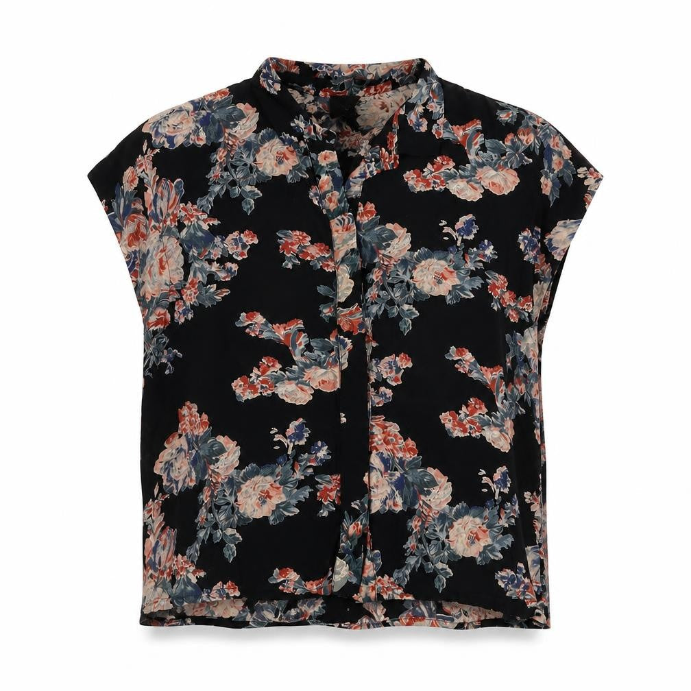 ASOS Womens Black Floral Viscose Basic Button-Up Size 6 Collared