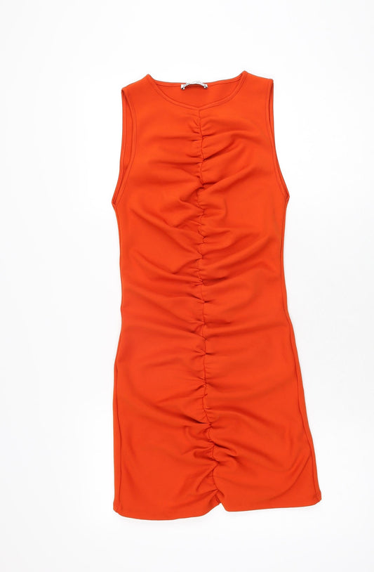 Zara Womens Orange Polyester Bodycon Size M Round Neck Pullover