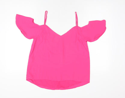 Oasis Womens Pink Polyester Basic Blouse Size 12 V-Neck