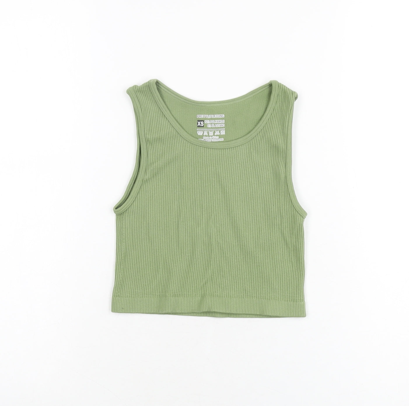 PRETTYLITTLETHING Womens Green Polyester Cropped T-Shirt Size XS Round Neck