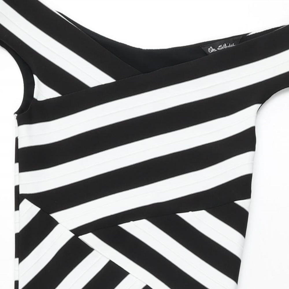 Miss Selfridge Womens Black Striped Polyester Bodycon Size 8 Off the Shoulder Zip