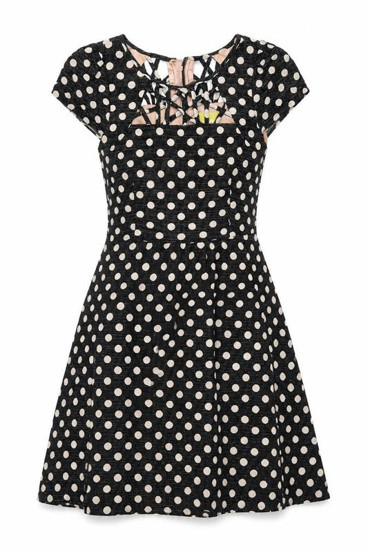 Maeve Womens Black Polka Dot Polyester Skater Dress Size 10 Round Neck Zip