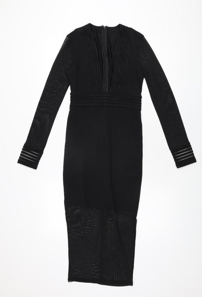 Additional front view of Missguided women’s black polyester bodycon, size UK 6, v-neck zip