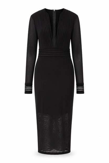 Front view of Missguided women’s black polyester bodycon, size UK 6, v-neck zip